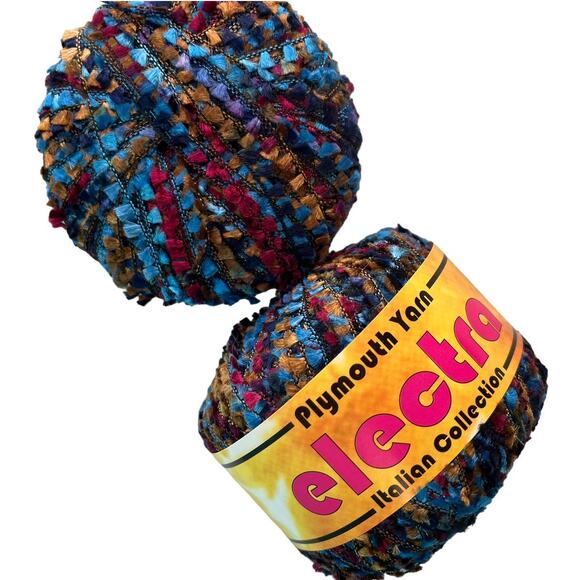 1.5 Skeins Plymouth Yarn ELECTRA Ladder Ribbon | Blue Gold, Red - Picture 2 of 7
